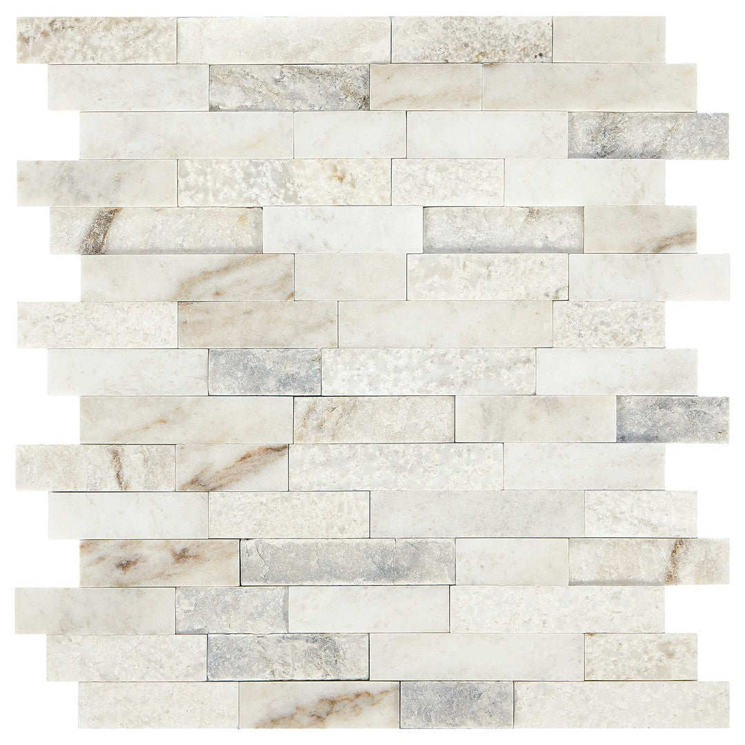 Marazzi Presario 12" x 12" Random Linear Natural Stone Mosaic, Lumen White, 12.12" x 11.87"