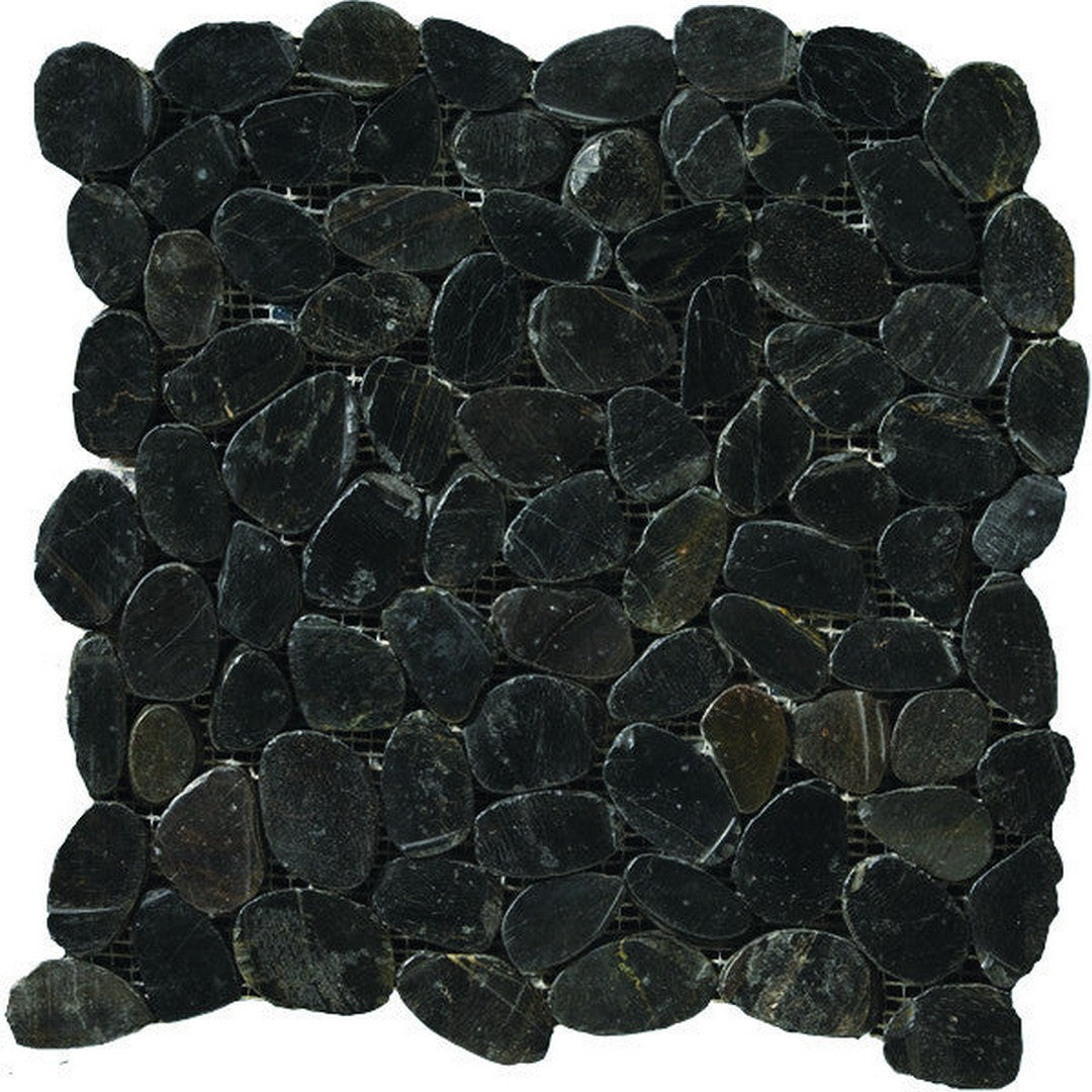 Emser Rivera 12" x 12" Honed Flat Pebbles Natural Stone Mosaic, Black Flat, 11.81" x 11.81"