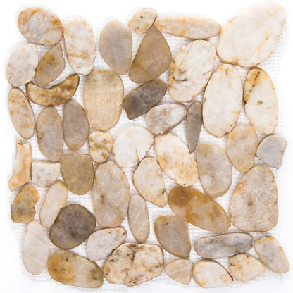 Emser Rivera 12" x 12" Honed Flat Pebbles Natural Stone Mosaic, Cream Flat, 11.81" x 11.81"