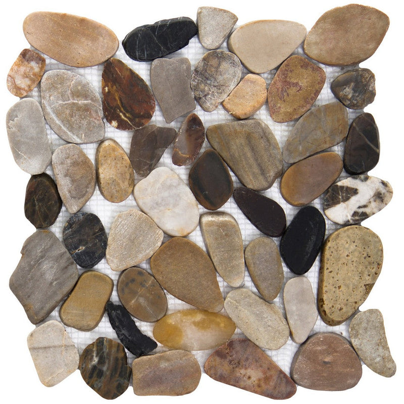 Emser Rivera 12" x 12" Honed Flat Pebbles Four Color Natural Stone Mosaic, 4 Color Blend Flat, 11.81" x 11.81"