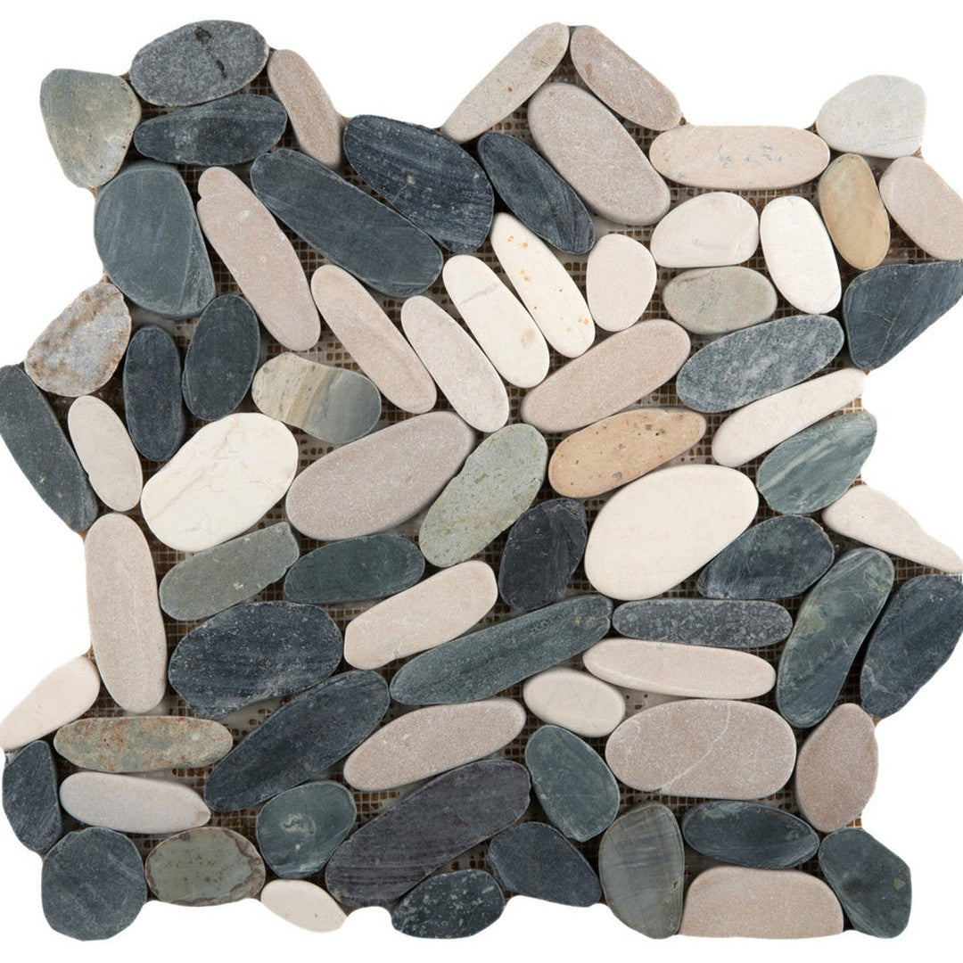 Emser Venetian 12" x 12" Flat Pebbles Blend Natural Stone Mosaic, 4 Color Blend, 11.81" x 11.81"