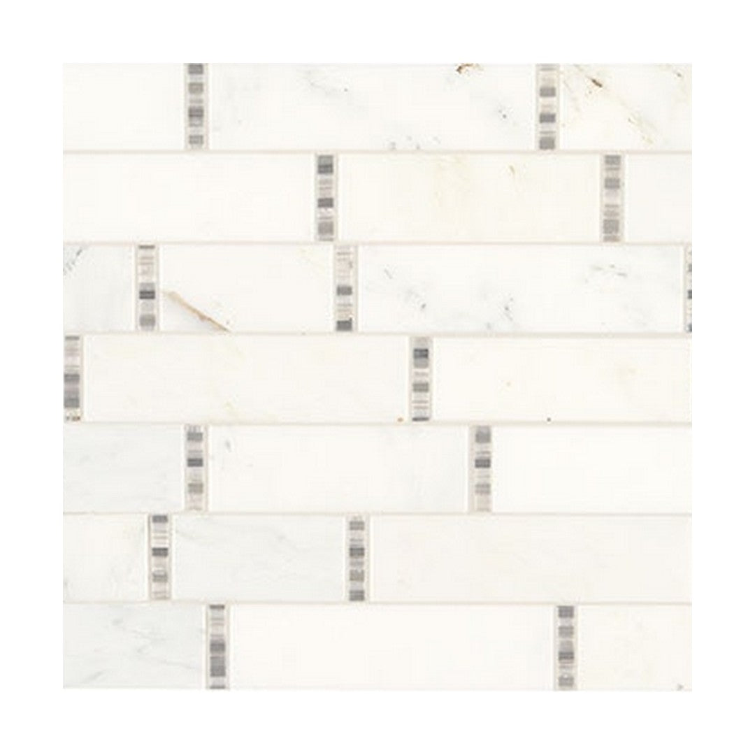 Daltile Natural Stone Marble 11" x 18" Polished Random Linear Mosaic, First Snow Elegance, 11" x 18"