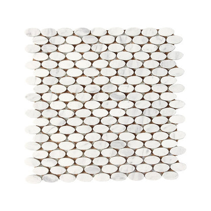 Daltile Stone a la Mod 12" x 12" Polished Natural Stone 1.5x0.75" Oval Mosaic, Contempo White, 11.75" x 12"
