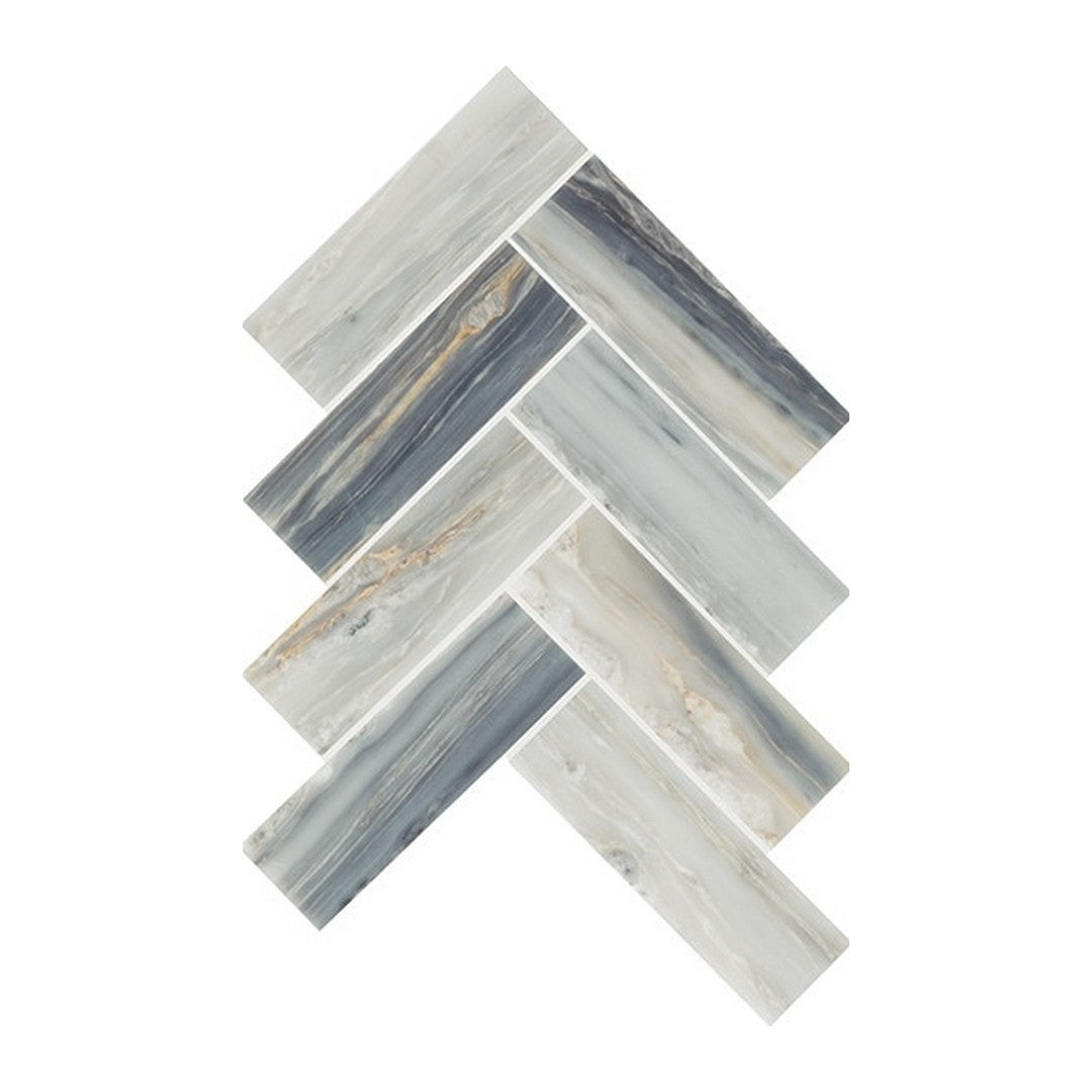 Daltile Gamma 10" x 15" Polished Natural Stone 2x6" Herringbone Mosaic, Azure, 10" x 15"
