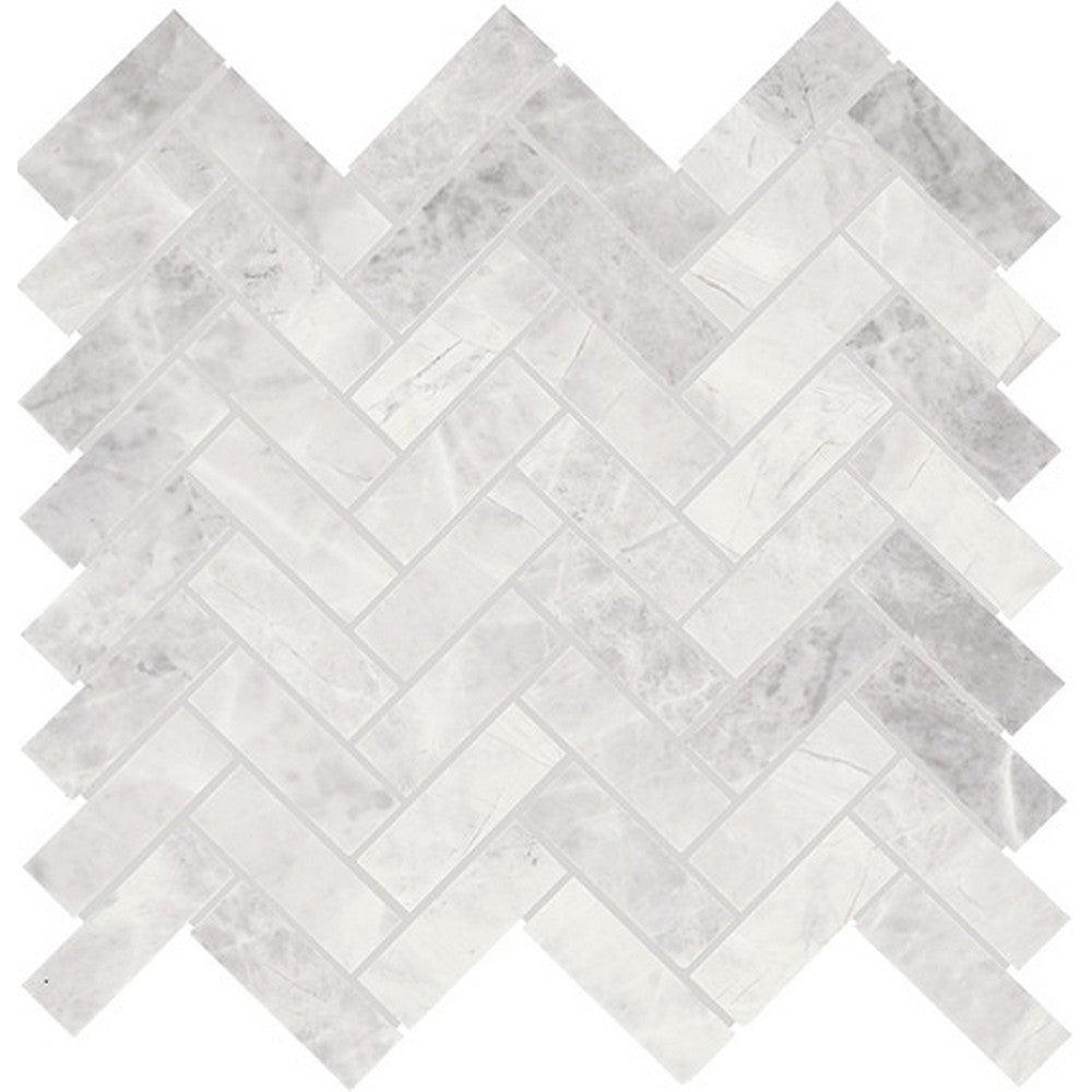 Daltile Eclessia Marble 13" x 14" Polished Natural stone 1x3" Herringbone Mosaic, Cristallo, 13.50" x 14.06"