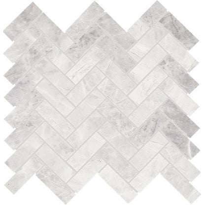 Daltile Eclessia Marble 13" x 14" Polished Natural stone 1x3" Herringbone Mosaic, Cristallo, 13.50" x 14.06"
