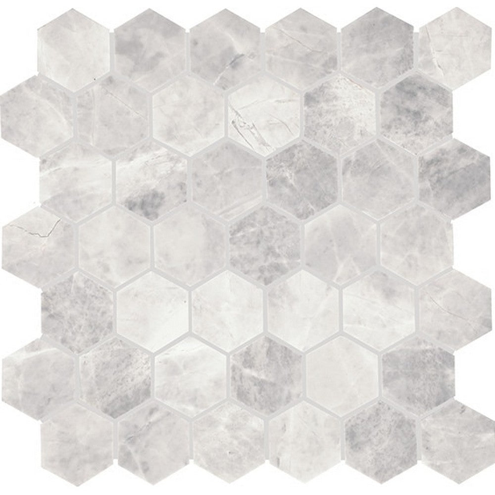 Daltile Eclessia Marble 12" x 13" Polished Natural stone 2" Hexagon Mosaic, Cristallo, 12.40" x 12.80"