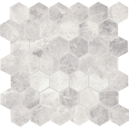 Daltile Eclessia Marble 12" x 13" Polished Natural stone 2" Hexagon Mosaic, Cristallo, 12.40" x 12.80"