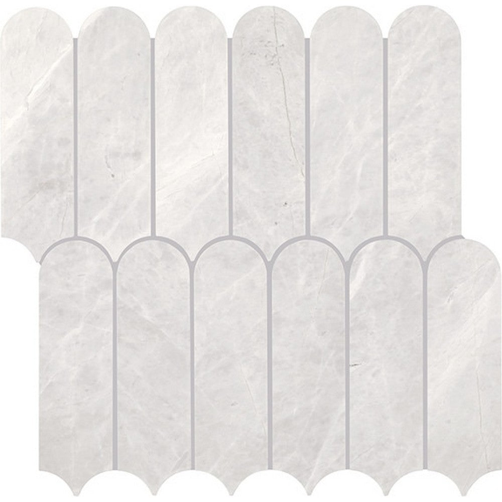 Daltile Eclessia Marble 12" x 13" Polished Natural stone Elongated Fan Mosaic, Cristallo, 12 44" x 12.72"