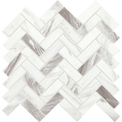 Daltile Eclessia Marble 13" x 14" Polished Natural stone 1x3" Herringbone Mosaic, Volakas, 13.50" x 14.06"