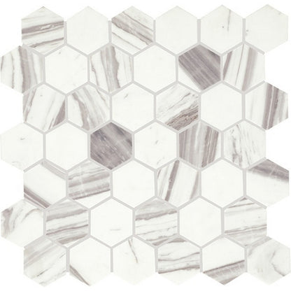 Daltile Eclessia Marble 12" x 13" Polished Natural stone 2" Hexagon Mosaic, Volakas, 12.40" x 12.80"