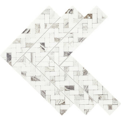 Daltile Eclessia Marble 14" x 15" Polished Natural stone Double Herringbone Mosaic, Volakas, 13.66" x 14.88"