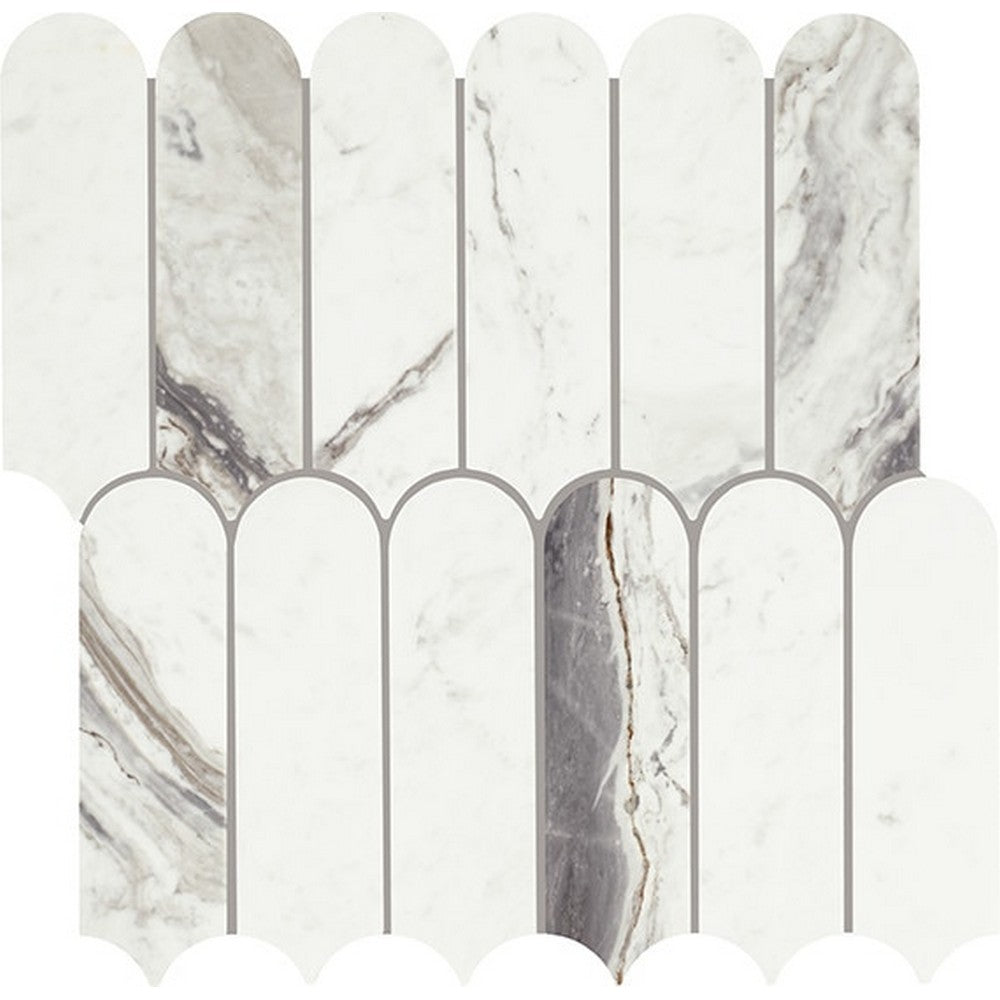 Daltile Eclessia Marble 12" x 13" Polished Natural stone Elongated Fan Mosaic, Volakas, 12 44" x 12.72"