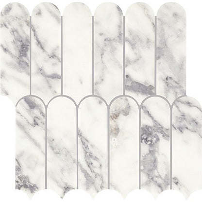 Daltile Eclessia Marble 12" x 13" Polished Natural stone Elongated Fan Mosaic, Arabescato Argento, 12 44" x 12.72"
