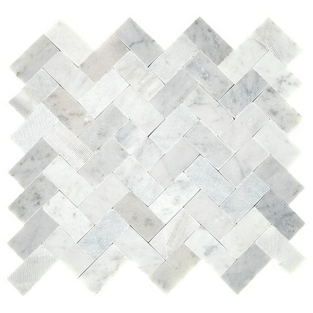 Daltile Minute Mosaix 10" x 11" Natural Stone 1x2" Herringbone Mosaic, Carrara White, 10" x 11"