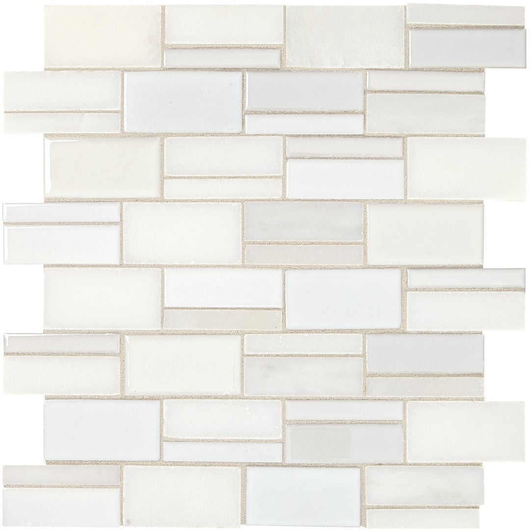Marazzi Midpark 12" x 14" Matte Natural Stone 3" Random Rectangle Mosaic, Cloud, 12" x 12.56"