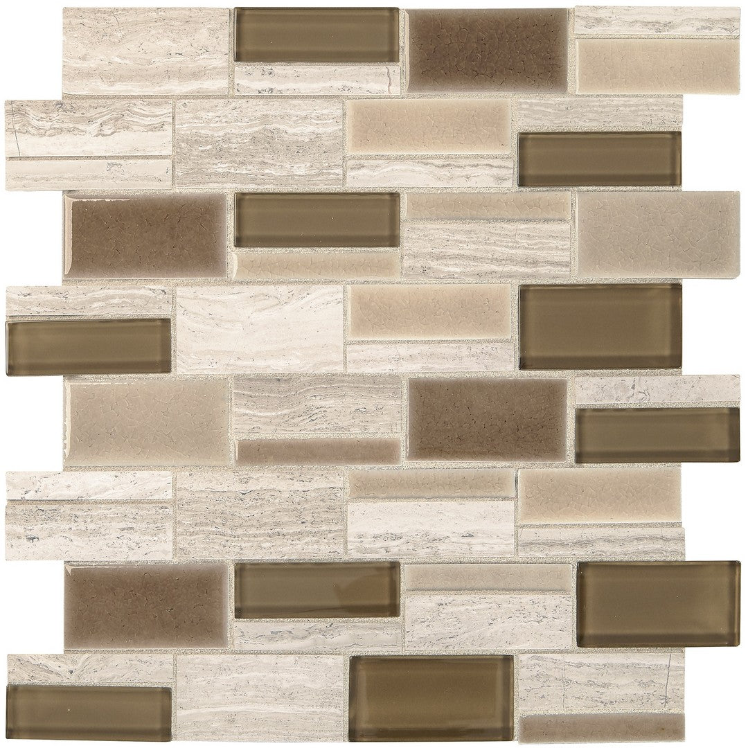 Marazzi Midpark 12" x 14" Matte Natural Stone 3" Random Rectangle Mosaic, Sandbox, 12" x 12.56"