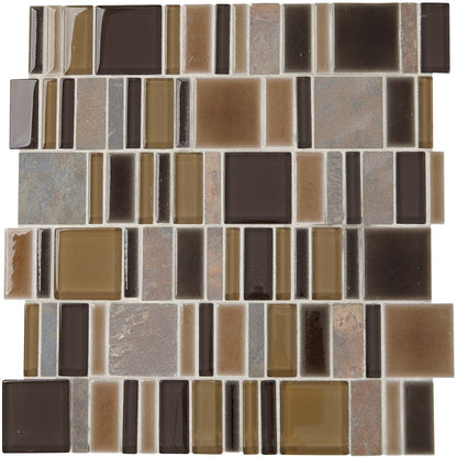 Marazzi Midpark 14" x 14" Matte Natural Stone 2" Random Square Mosaic, Bark, 12.56" x 13.38"