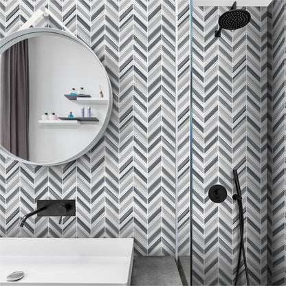 Lungarno Natural Elements 10.88" x 12" Pressed Natural Stone Chevron Mosaic, Skyline Chevron, 10.88" x 12"
