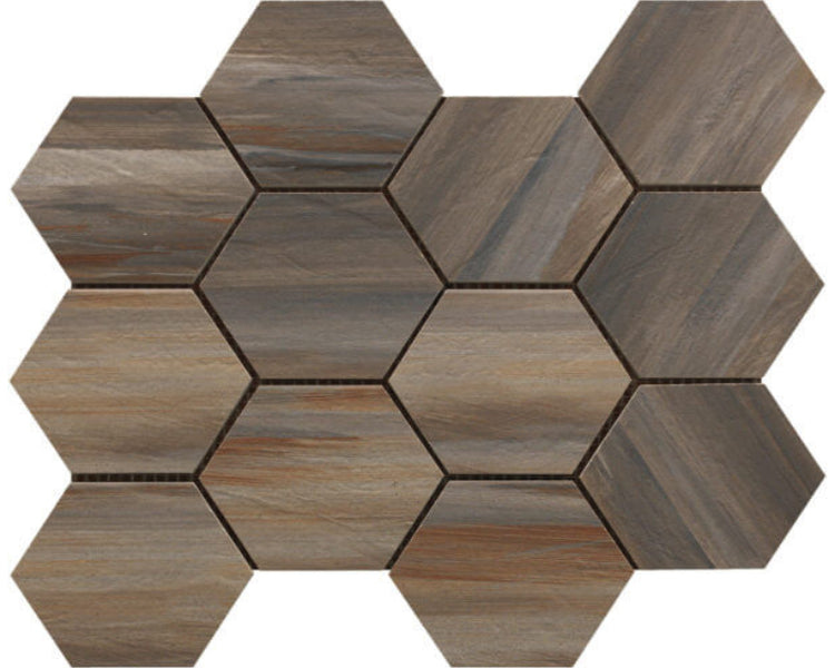 Happy Floors Paint Stone 12" x 13" Interlocking Natural Porcelain Hexagon Mosaic, Forest, 12" x 13"
