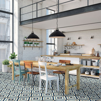 Lungarno Retrospectives 8" x 8" Pressed Matte Porcelain Floor Tile, Royal Blues pressed, 7.88" x 7.88"
