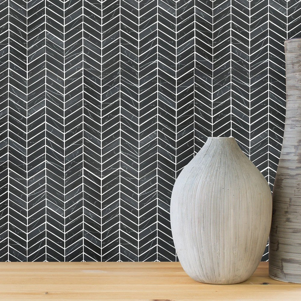 Lungarno Simple Stone 11.02" x 12.24" Pressed Glass Chevron Mosaic