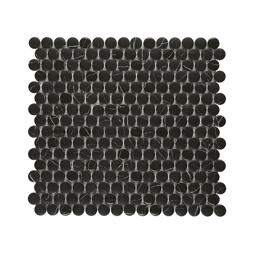 Lungarno Simple Stone 11.42" x 12.32" Pressed Glass Penny Round Mosaic, Nero Penny Round, 11.42" x 12.32"