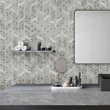 Lungarno Simple Stone 11.02" x 12.24" Pressed Glass Chevron Mosaic