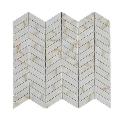 Lungarno Simple Stone 11.02" x 12.24" Pressed Glass Chevron Mosaic, Oro Chevron, 11.02" x 12.24"