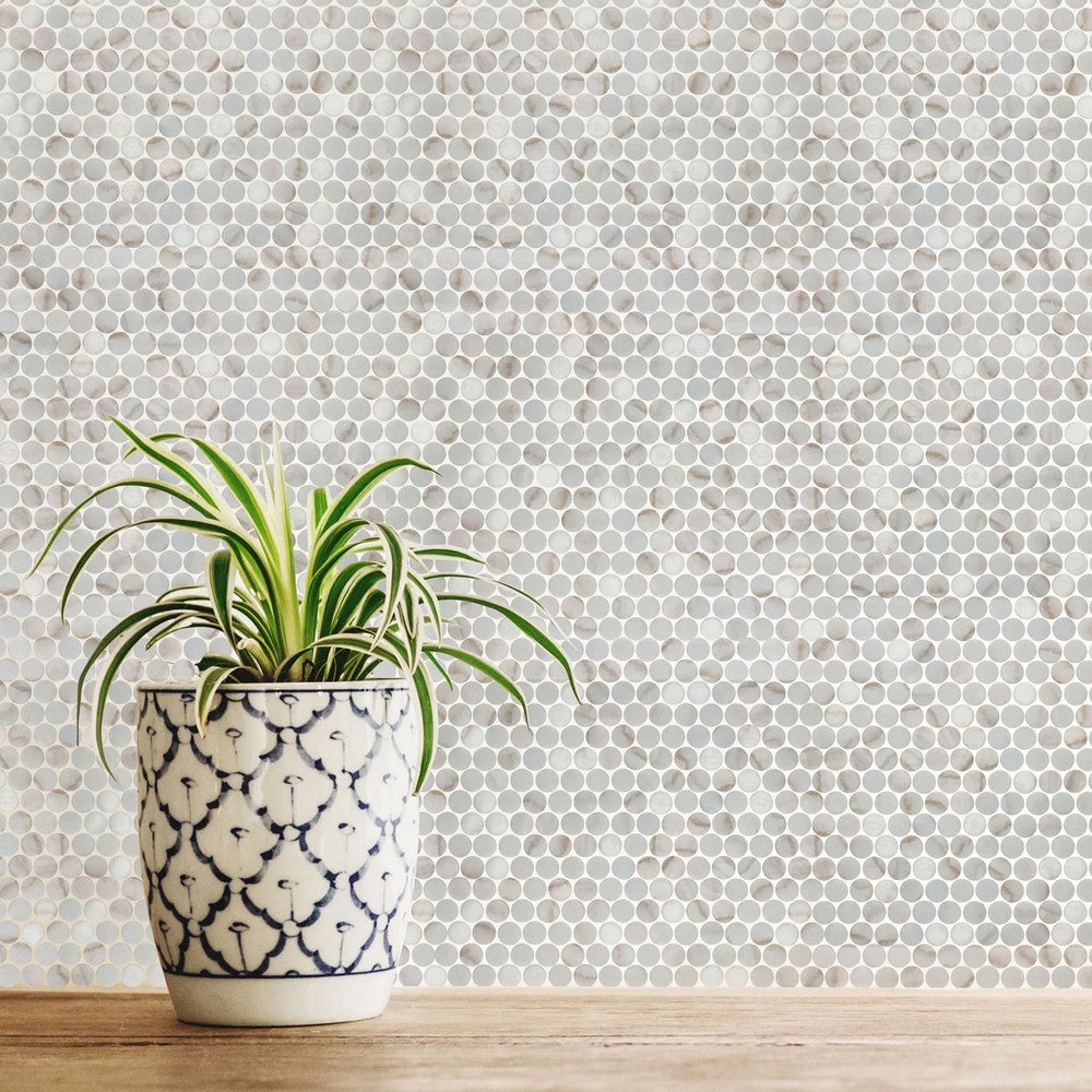 Lungarno Simple Stone 11.42" x 12.32" Pressed Glass Penny Round Mosaic