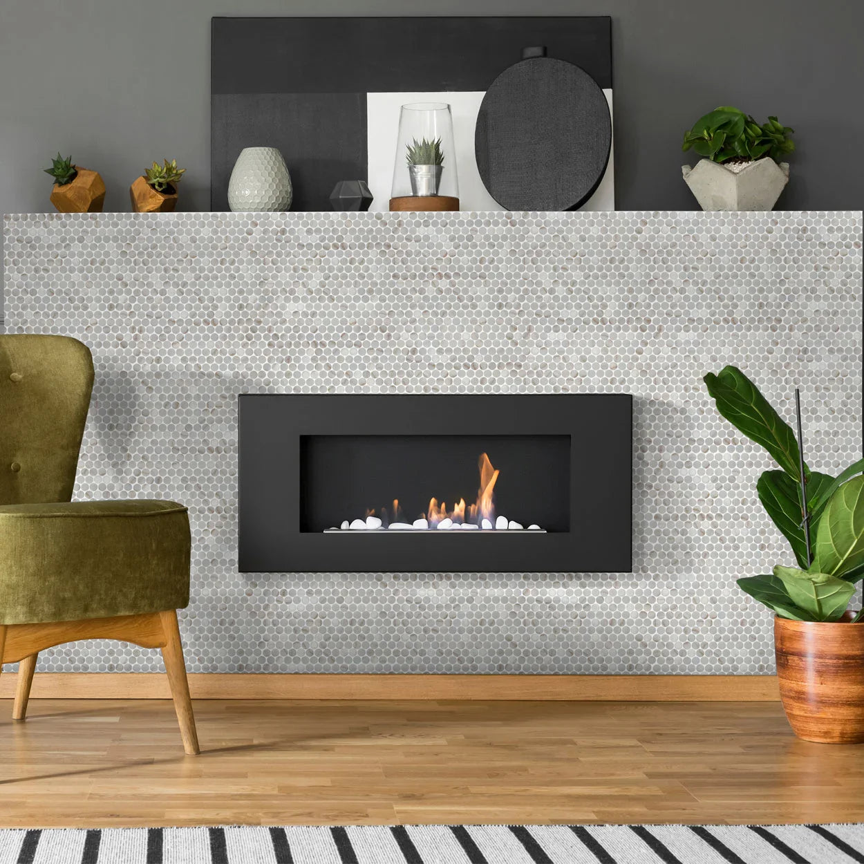 Lungarno Simple Stone 11.42" x 12.32" Pressed Glass Penny Round Mosaic, Oro Penny Round, 11.42" x 12.32"