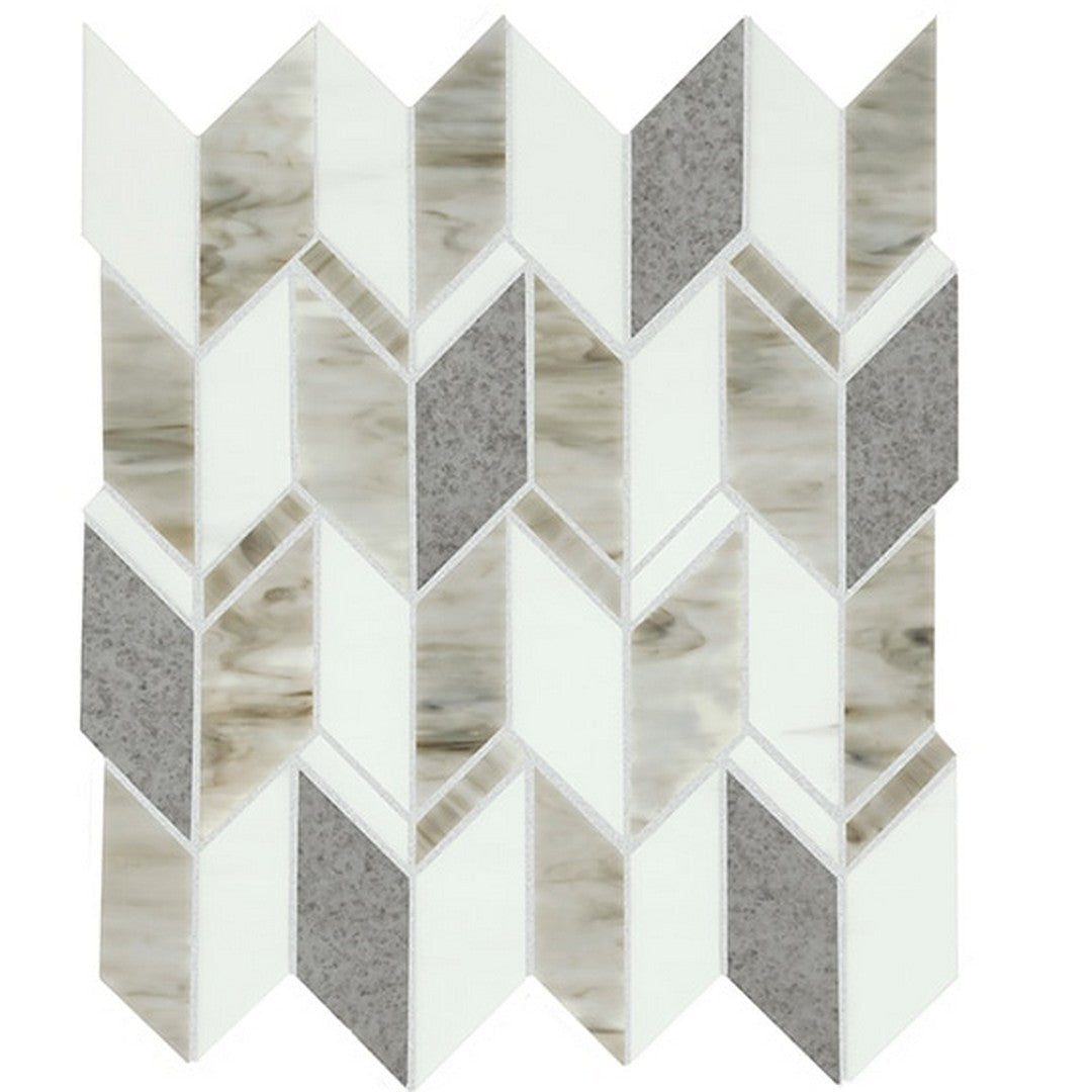 American Olean Stone Theory 13.94" x 12.5" Arrow Glass & Antiqued Mirror Mosaic Gloss, Geo, 13.94" x 12.5"