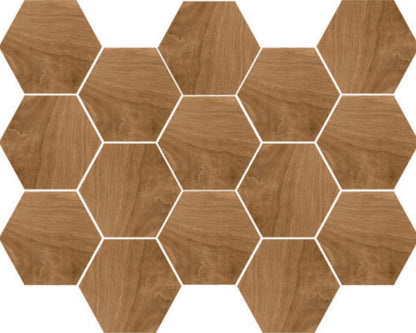 Happy Floors Tasmania 10" x 14" Interlocking Natural Porcelain Hexagon Mosaic, Teak, 10" x 14"