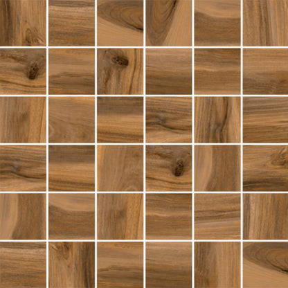Happy Floors Tasmania 12" x 12" Interlocking Polished Porcelain 2" Mosaic, Teak, 12" x 12"