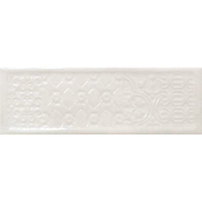 Happy Floors Titan 4" x 12" Pressed Natural Ceramic Deco Wall Tile, White, 4" x 12"