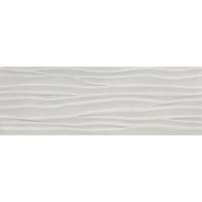 Happy Floors Titan 12" x 36" Rectified Glossy Ceramic Deco Wave Wall Tile, White, 12" x 36"