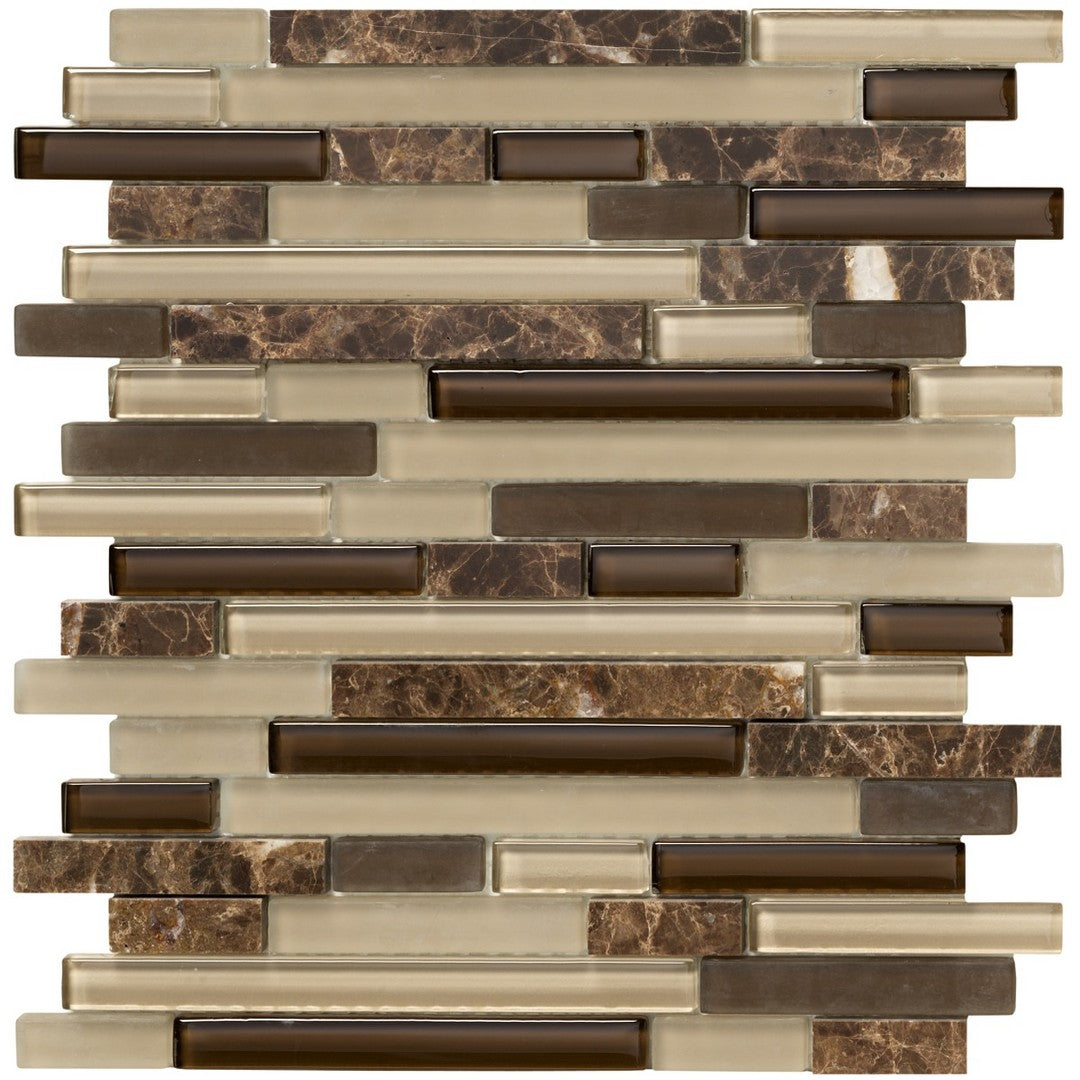 Marazzi Crystal Stone II 12" x 12" Matte Glass Random Linear Mosaic, Espresso, 12" x 12"