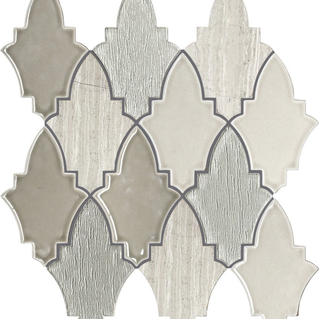 Emser Fleur 11" x 12" Polished Ceramic Stone and Glass Mosaic, Pivione, 11.38" x 12.01"