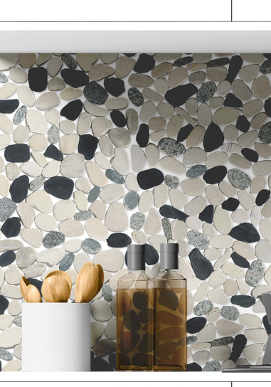 Emser Venetian 12" x 12" Flat Pebbles Natural Stone Mosaic, Silver, 11.81" x 11.81"
